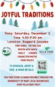 joyful traditions Saturday December 4 from 4:00 to 7:00 pm on the prairie path by the ruggard gazebo 
